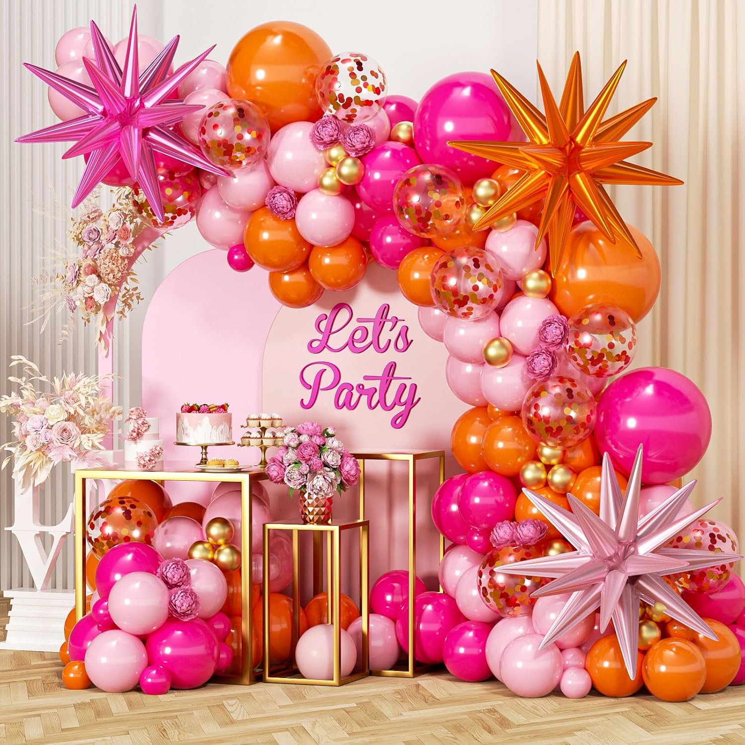 Orange Lighting Decor - 89 Peças de Balões Metálicos Rosa