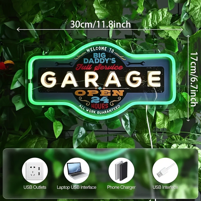 Retro garagem led sinal de néo - Garage Lighting Decor avaliação e preço