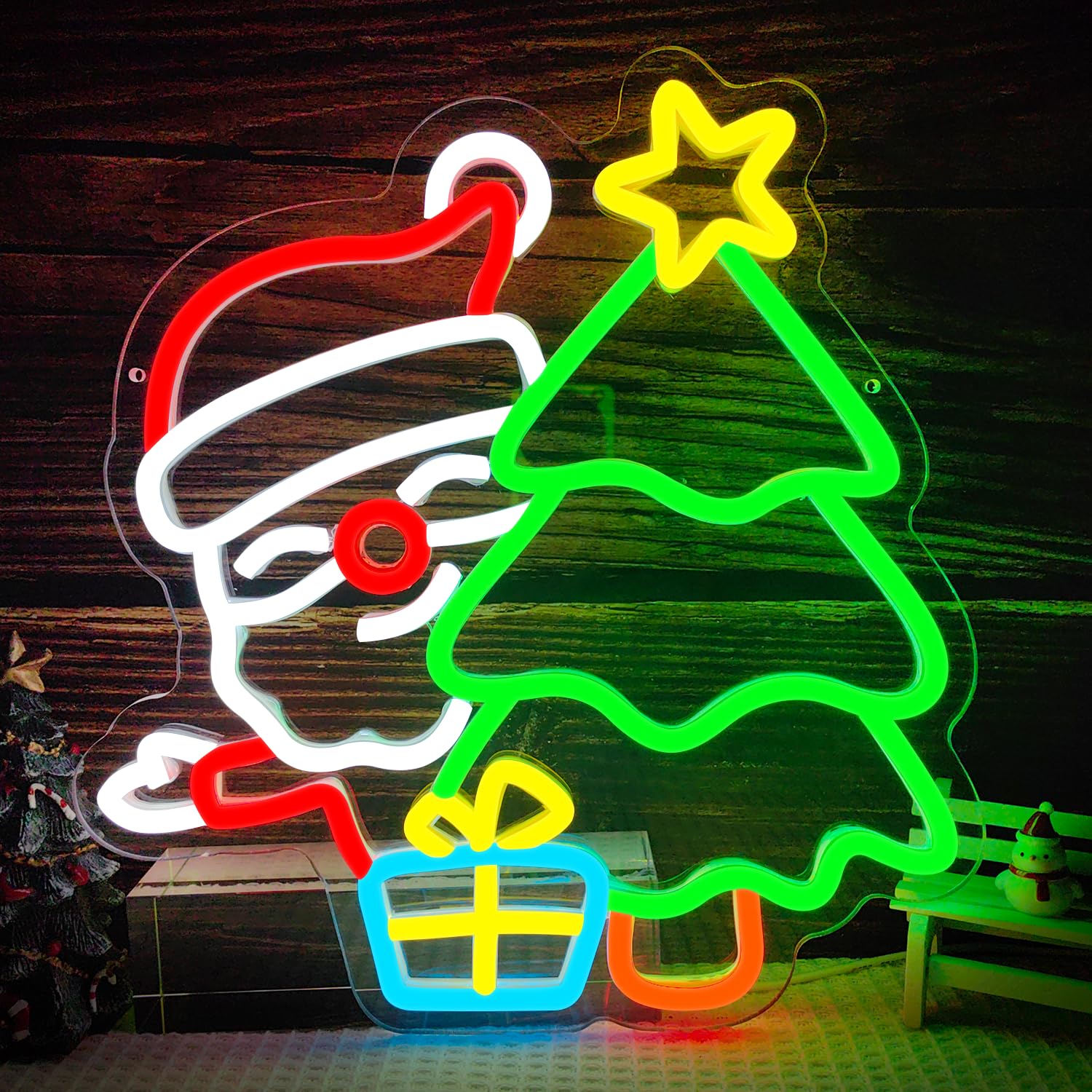 Sinal de néon de papai noel pa - Wall Decor Lighting Tree avaliação e preço